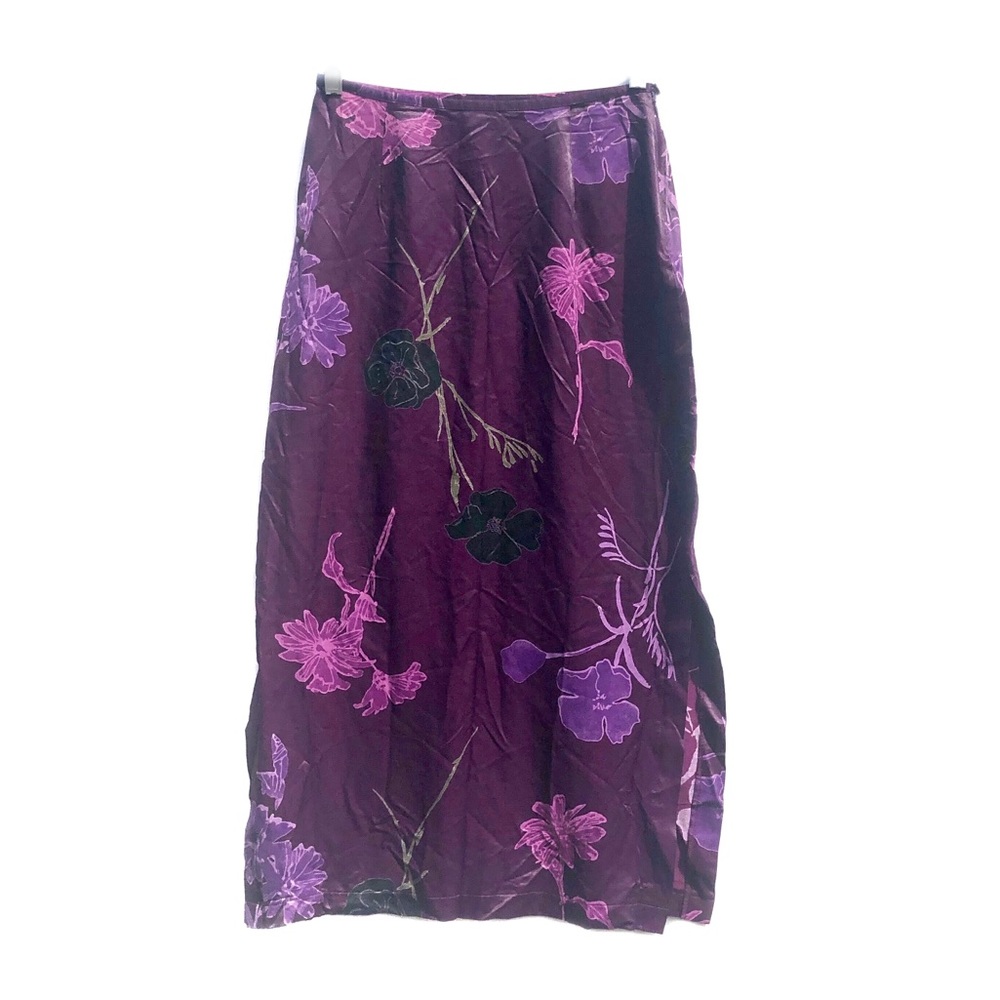 Mixit Purple Floral Satin Smooth Long Maxi Casual Lightweight Boho Skirt EUC 8